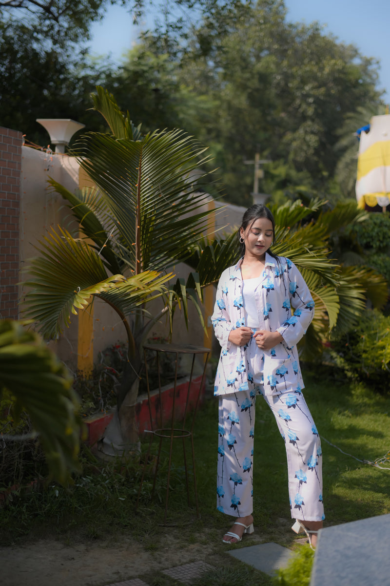 Rose Flower Print Co-ord Set For Women