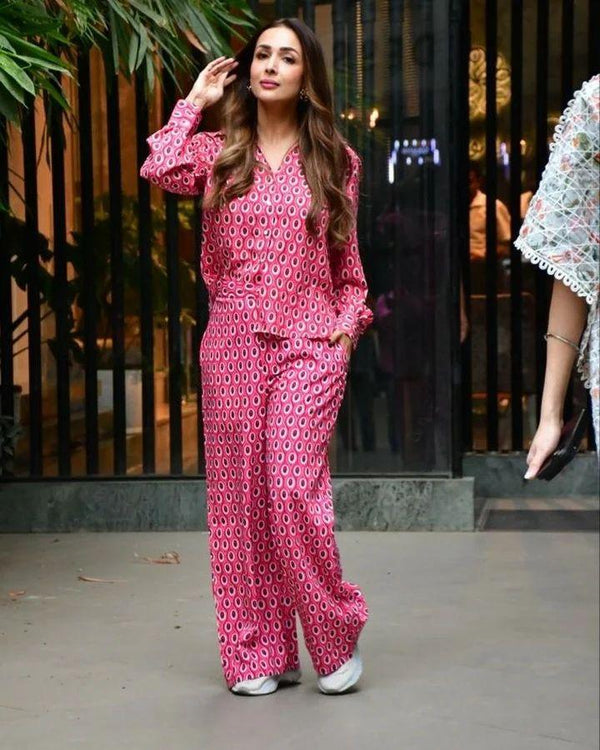 Pink Dotted Print Co-ord Set for Women