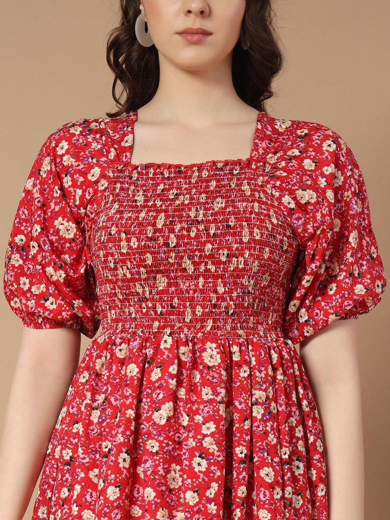 Graceful Dress with Rose Flower Print