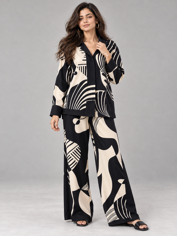 Black & Cream Abstraction Co-ord Set