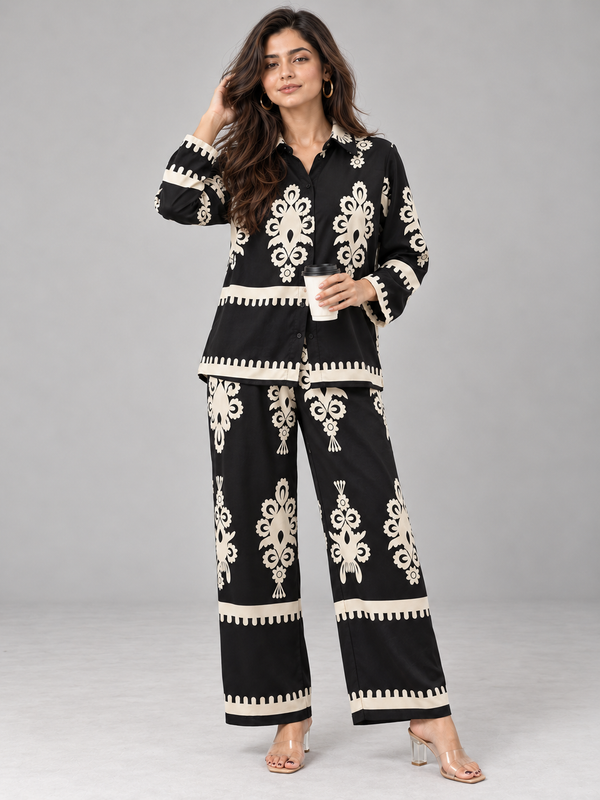 Black & Ivory Regal Print Co-ord Set