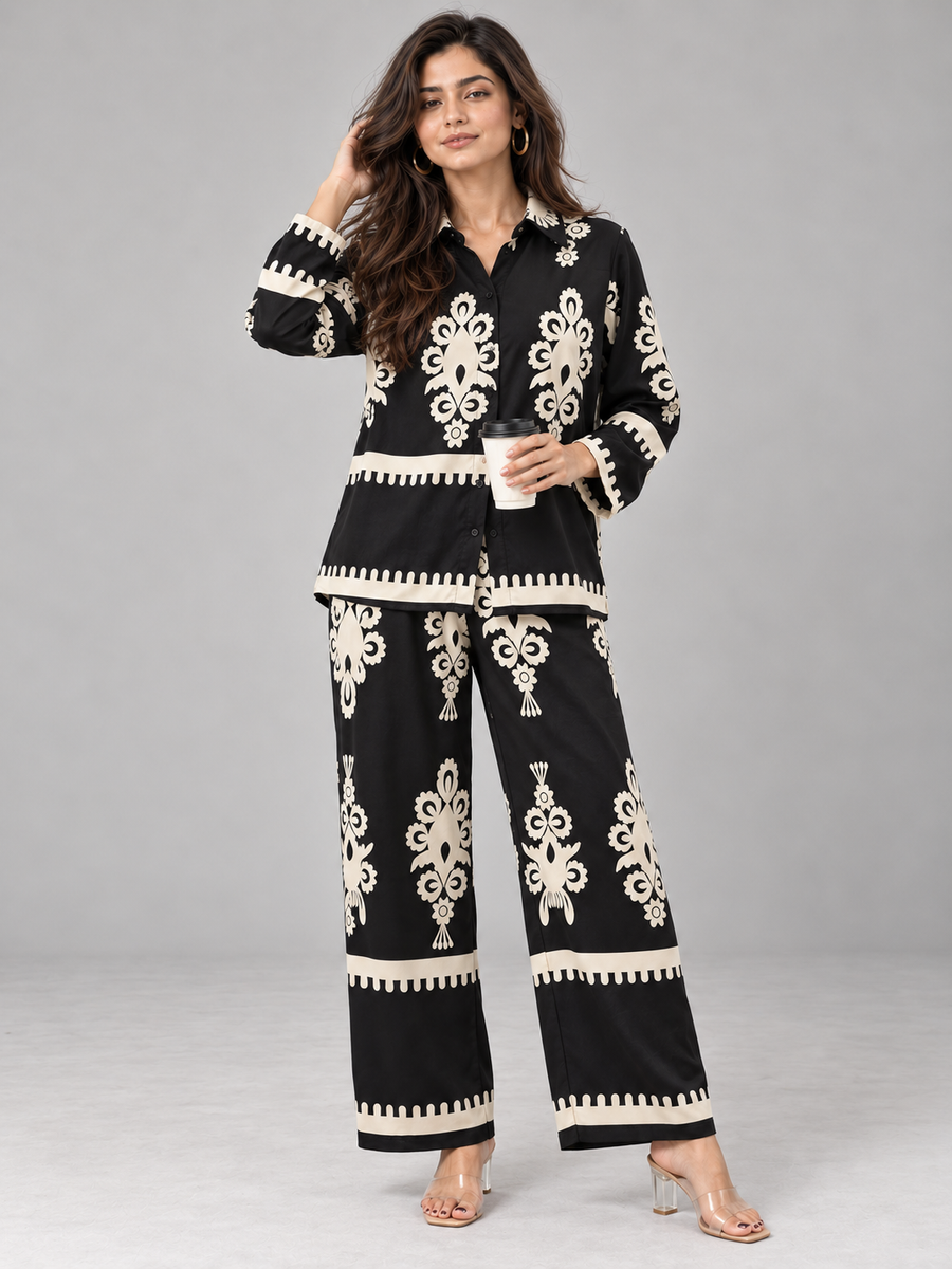 Black & Ivory Regal Print Co-ord Set, photo 1