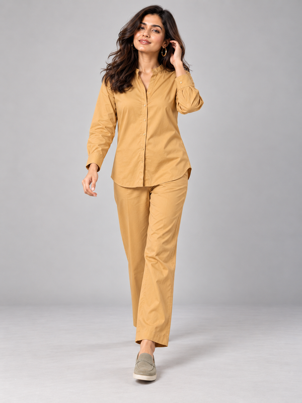 Solid Golden Co-ord Set For Women