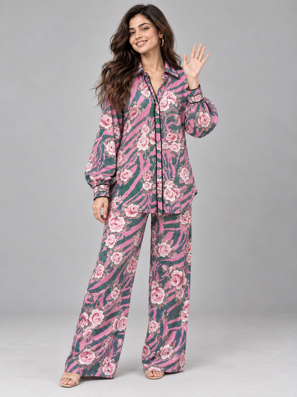 Pink Flowery Co-ord Set For Women