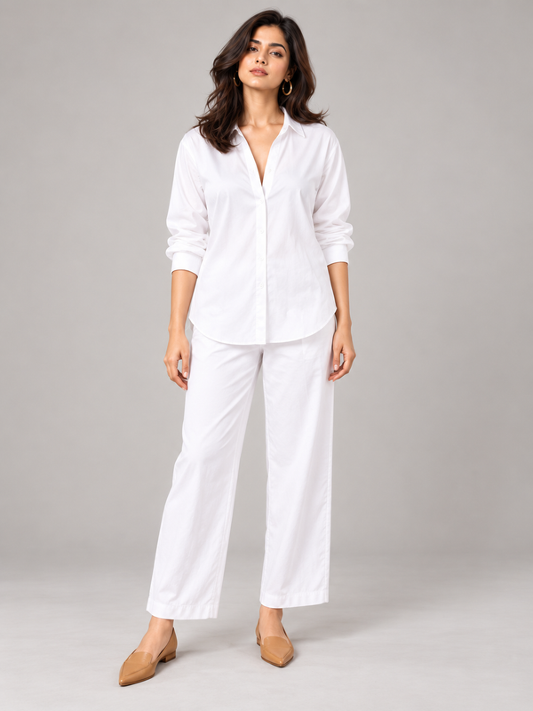 Solid White Co-ord Set for Women