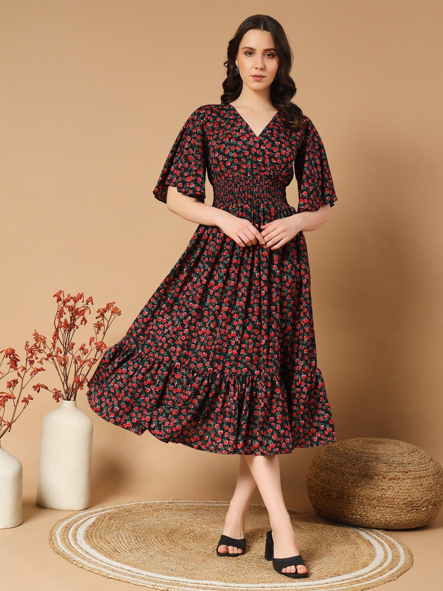 Black Dress with Green and Red Flower Print, photo 4