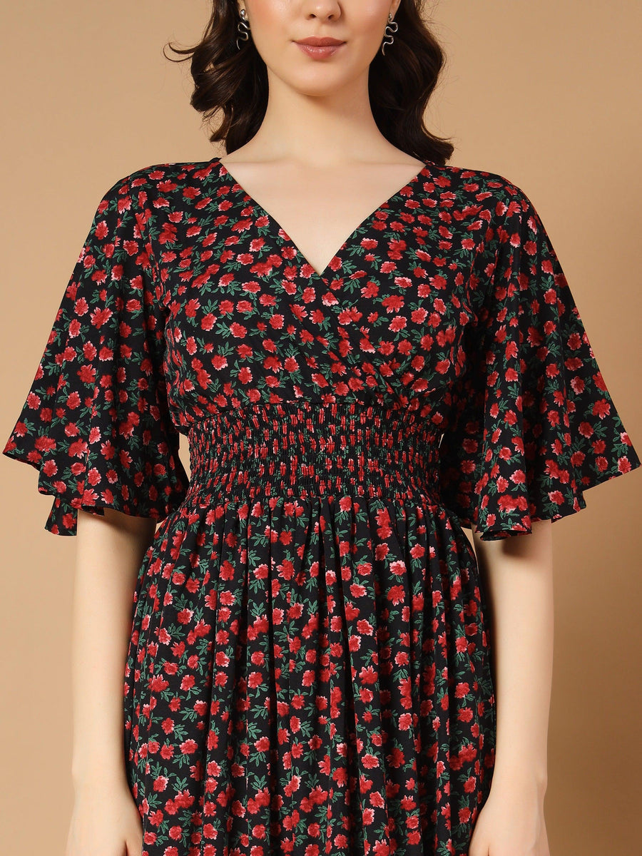 Black Dress with Green and Red Flower Print, photo 3