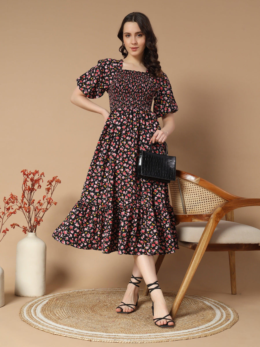 Black Dress with Sweet Pink Flower Print, photo 2