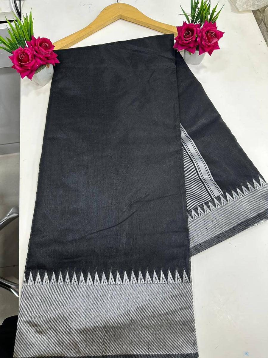 Black Traditional Saree with Designer Silver Border, photo 5