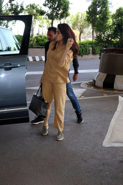 Janhvi Kapoor Solid Golden Co-ord Set