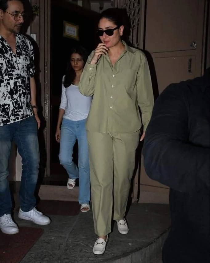 kareena kapoor solid sage green co-ord set