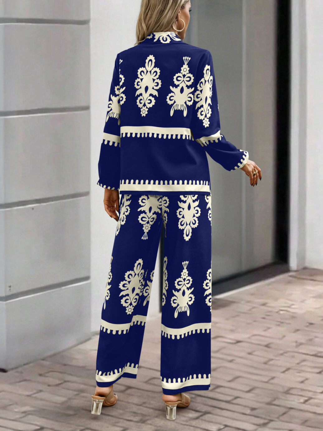 navy blue & ivory regal print co-ord