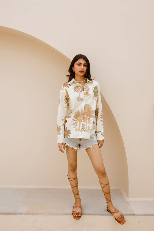 Botanical Breeze Cream Printed Shirt