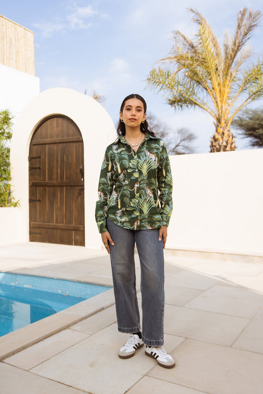 Jungle Inspired Tropical Button Up Shirt