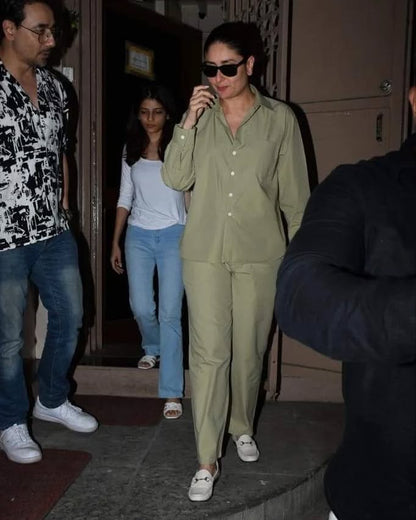 Kareena Kapoor Solid Sage Green Co-ord Set