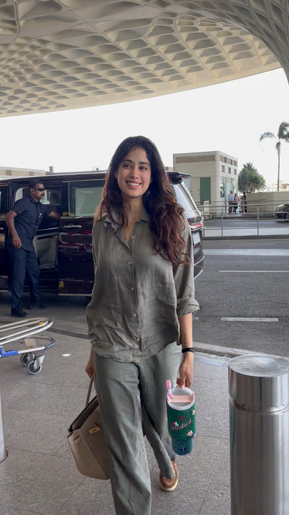 Janhvi Kapoor Solid Grey Co-ord Set