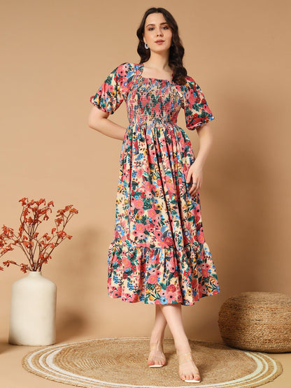 Adorned with a Beautiful Mix Flowers Dress