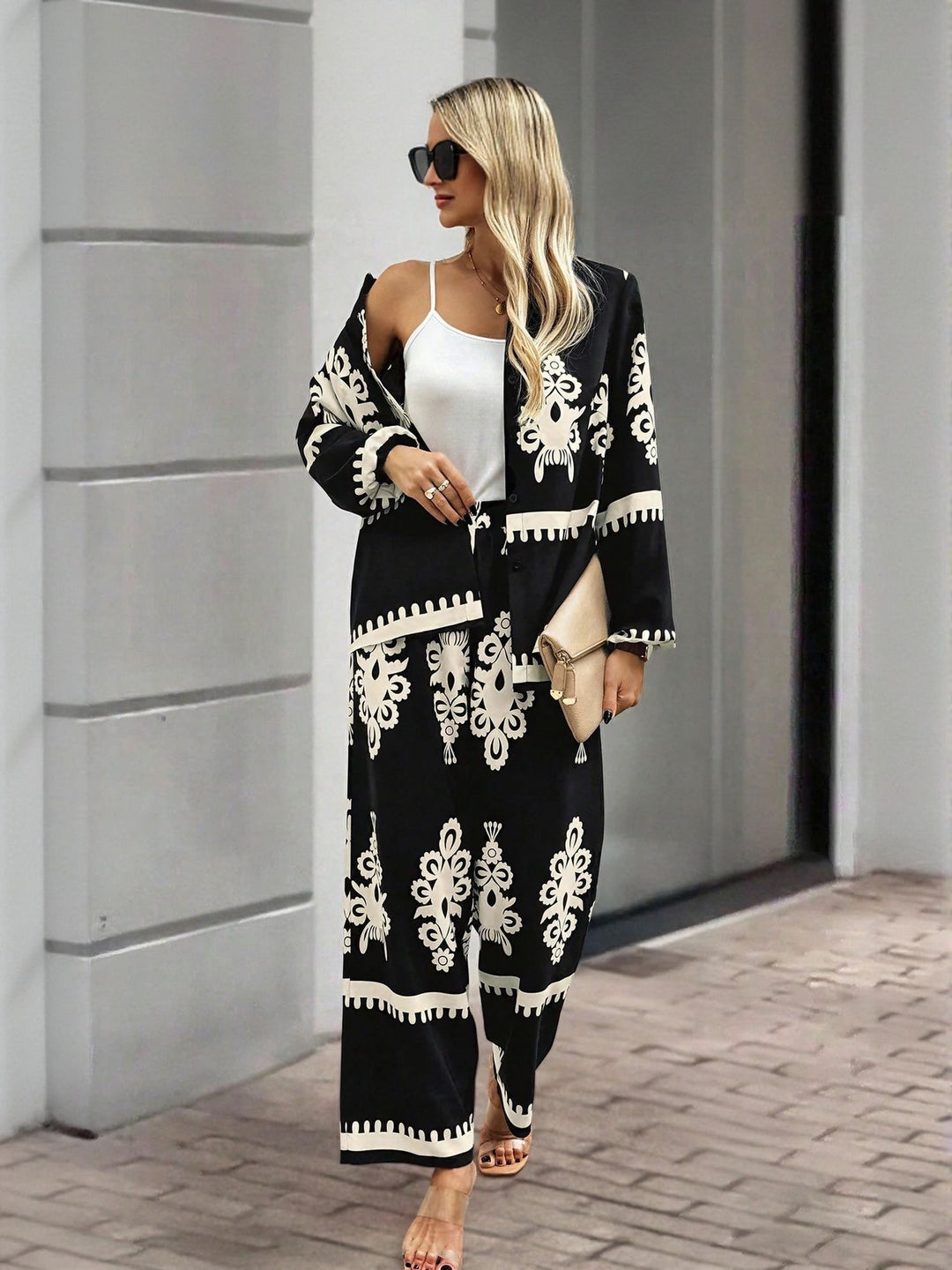 black & ivory regal print co-ord set