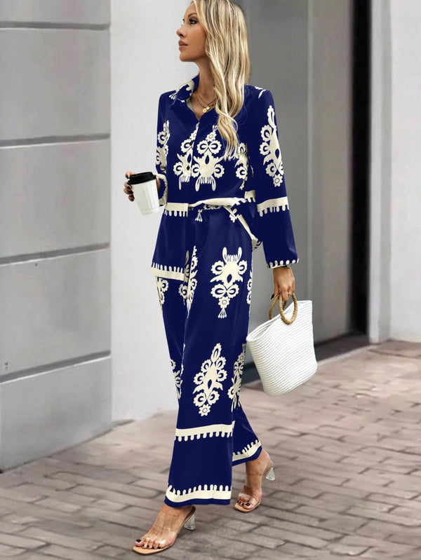 Navy Blue & Ivory Regal Print Co-ord