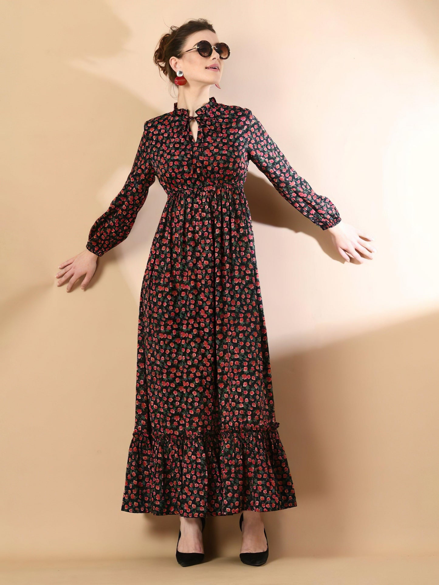 floral reddish long dress