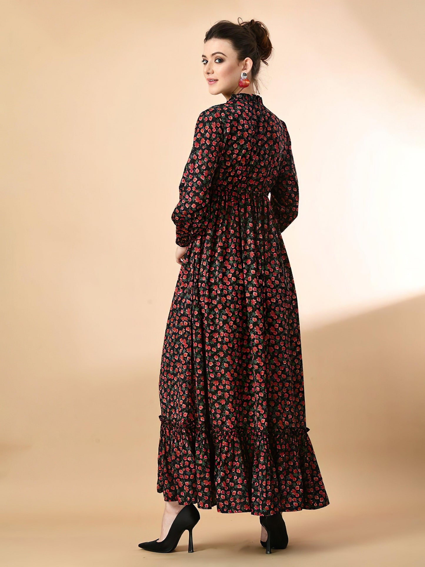 floral reddish long dress