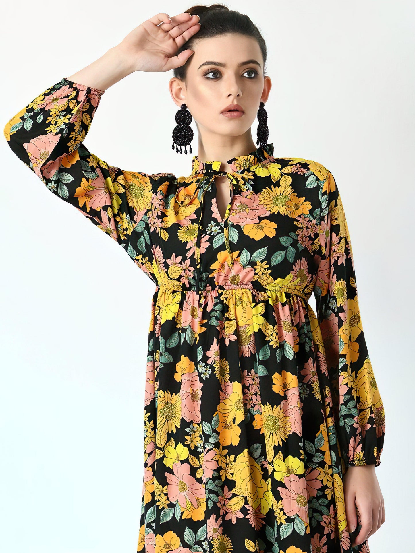 flower leaf yellow long dress