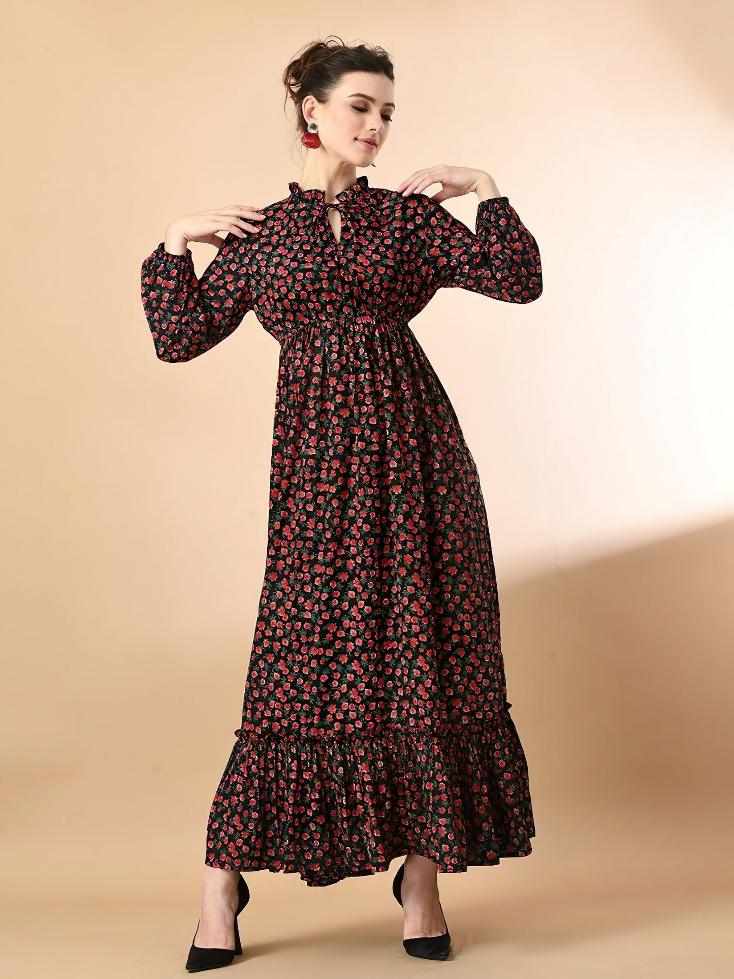 floral reddish long dress