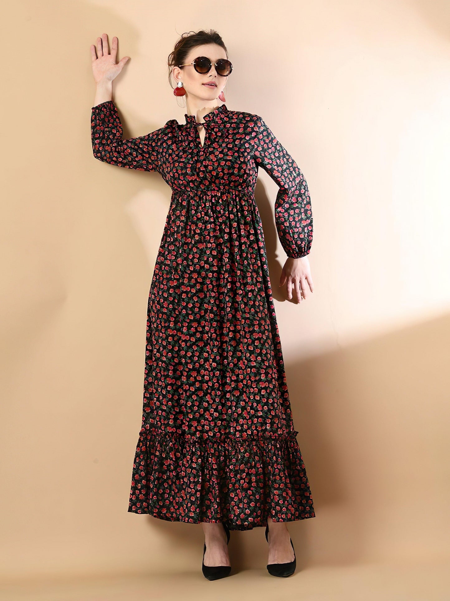 floral reddish long dress