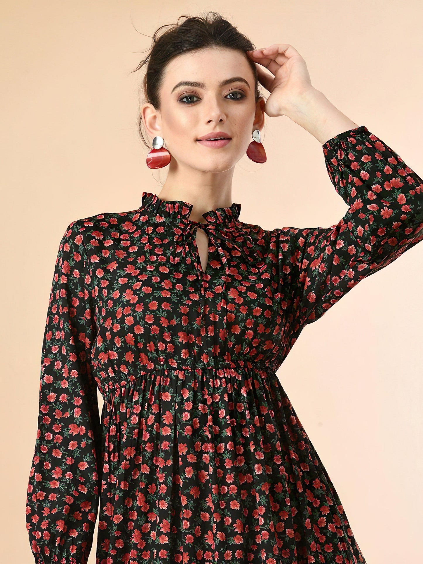 floral reddish long dress