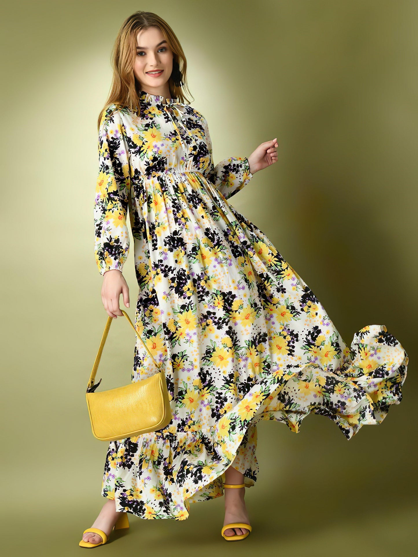 yellow flowery long dress