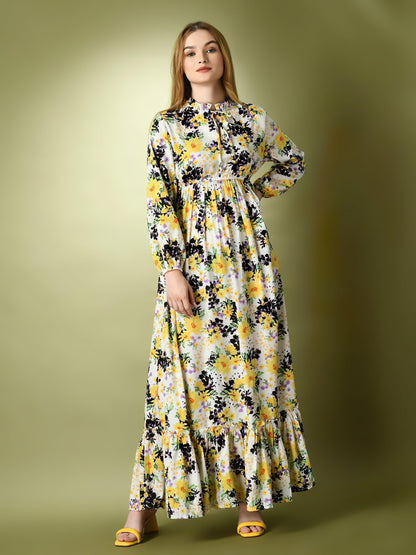 Yellow Flowery Long Dress