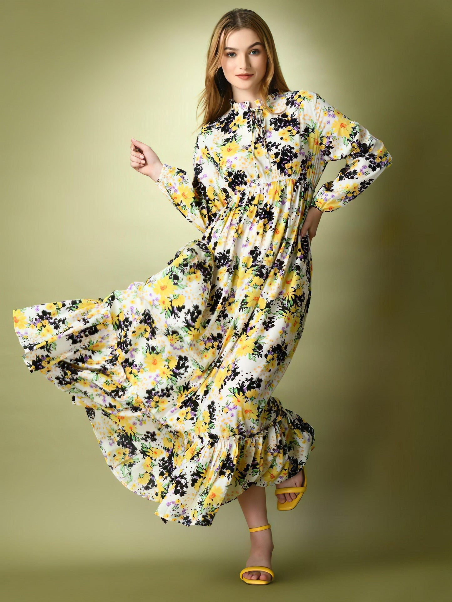 yellow flowery long dress