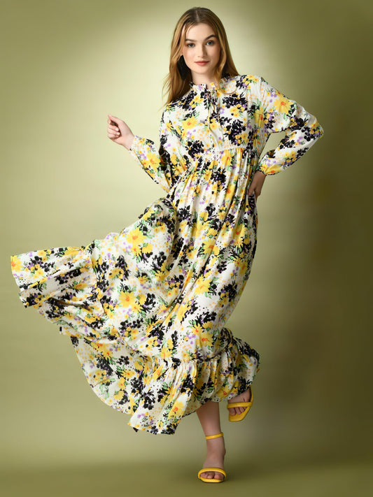 Yellow Flowery Long Dress