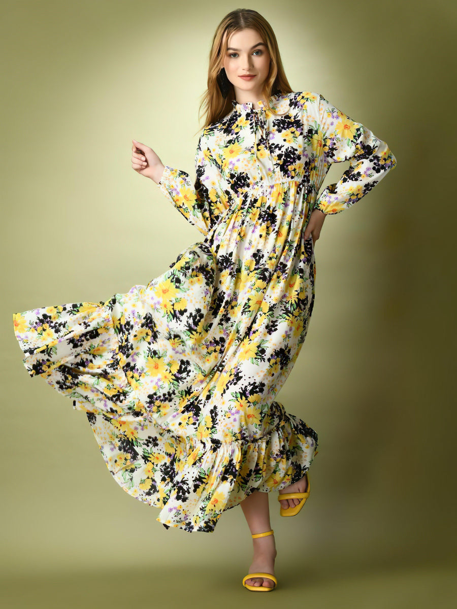 Yellow Flowery Long Dress, photo 1