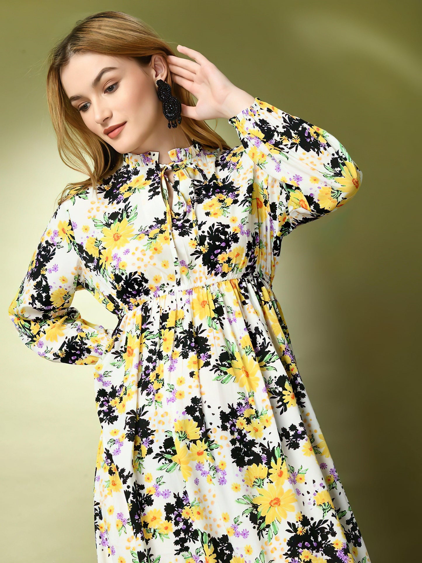 yellow flowery long dress