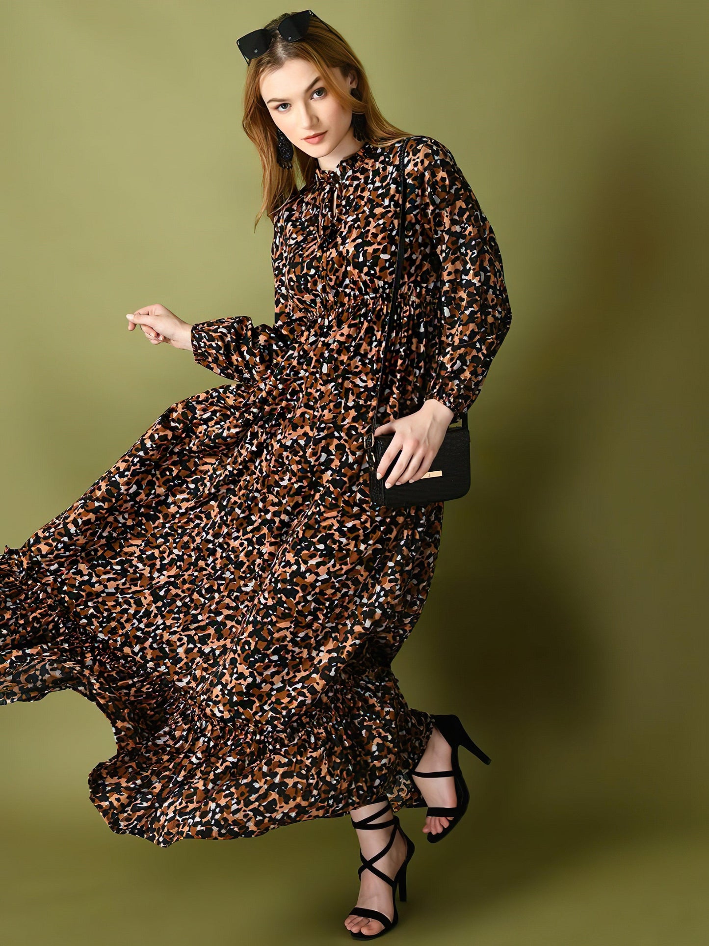 brown zebra long dress