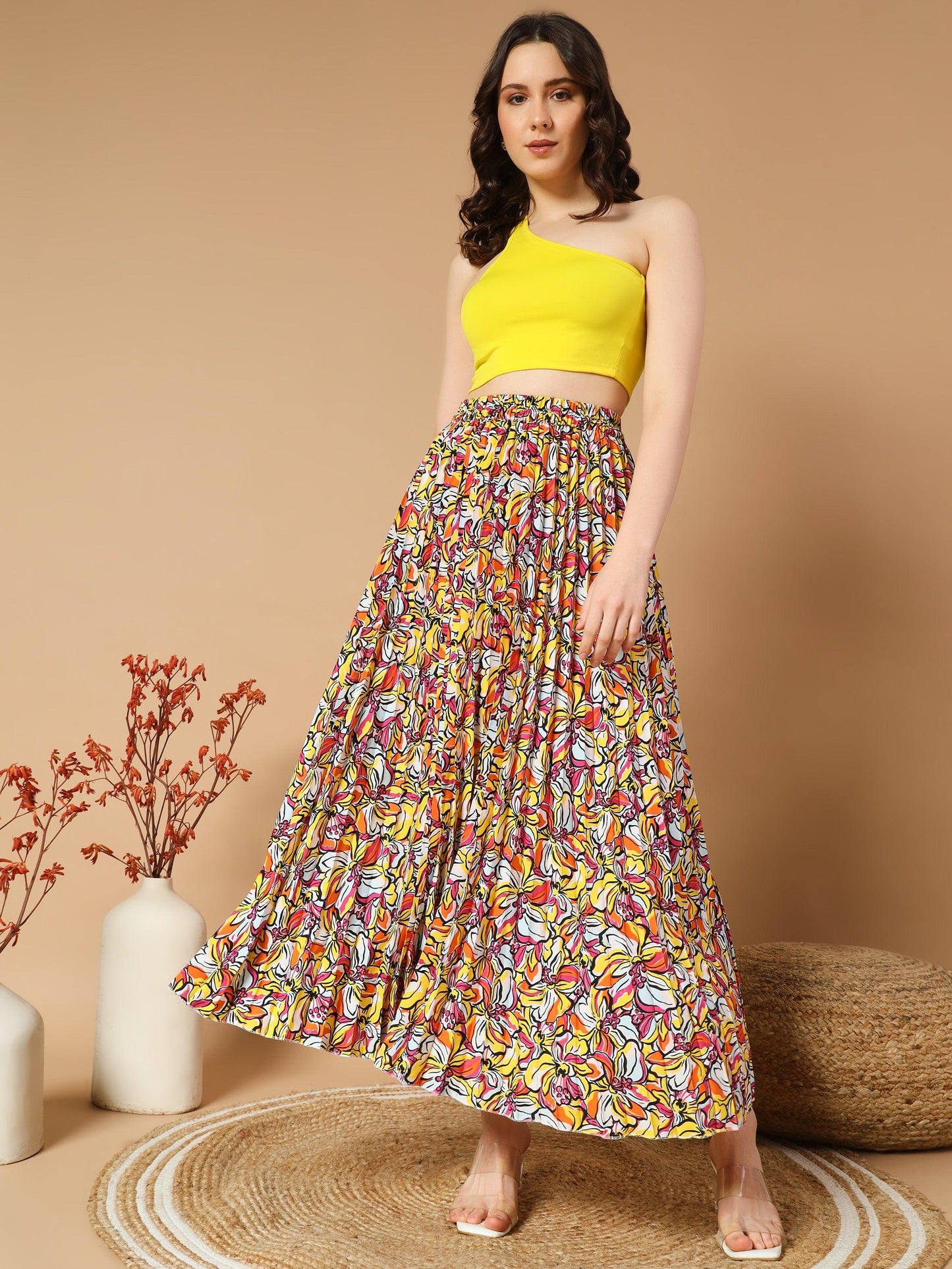 striking yellow flower outline skirts