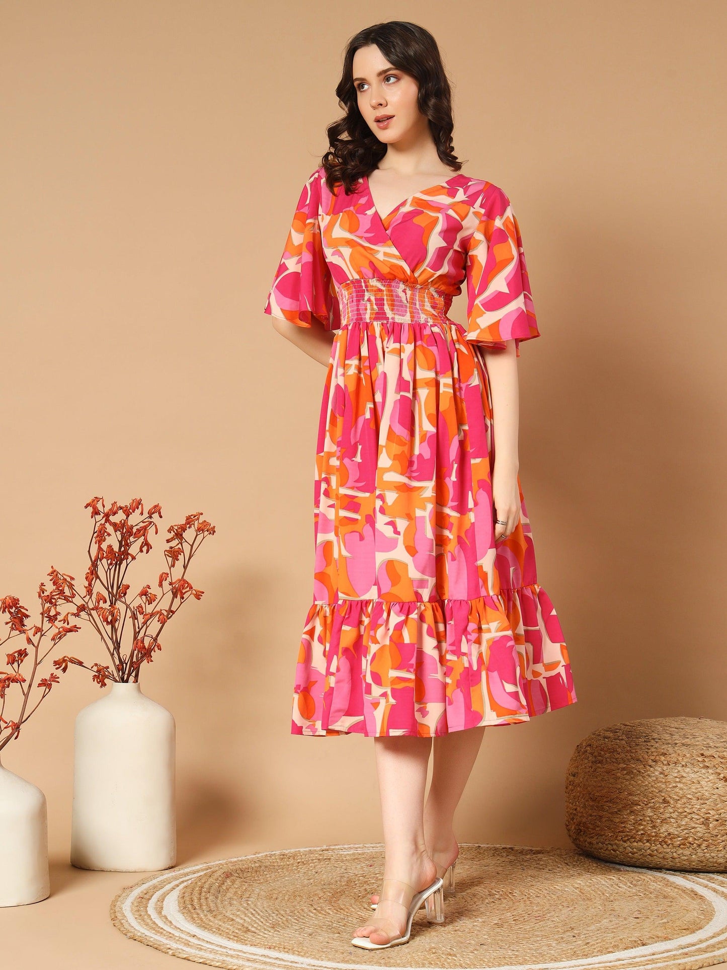 bright pink dress in fresh flower print