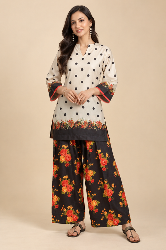 Vintage Bloom Floral Printed Co-Ord Set for Women