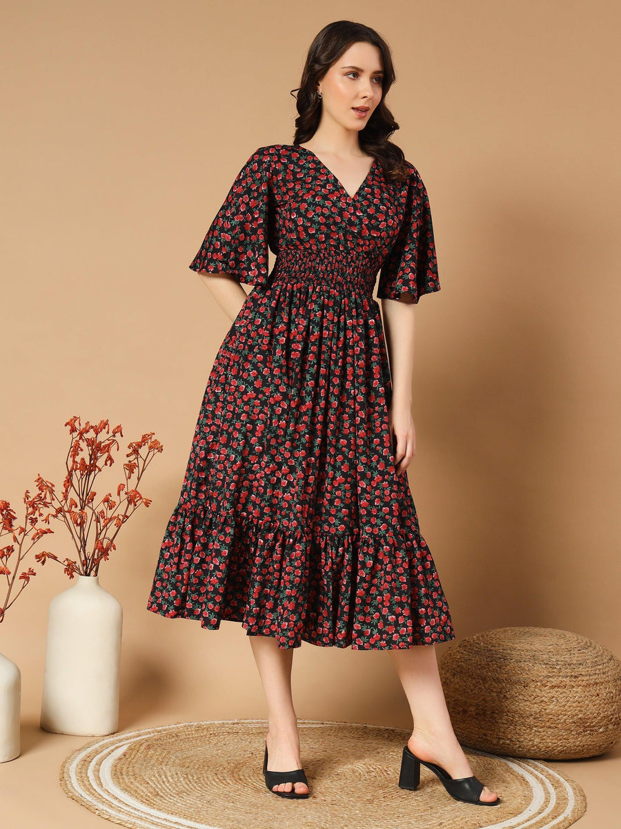 Black Dress with Green and Red Flower Print, photo 6