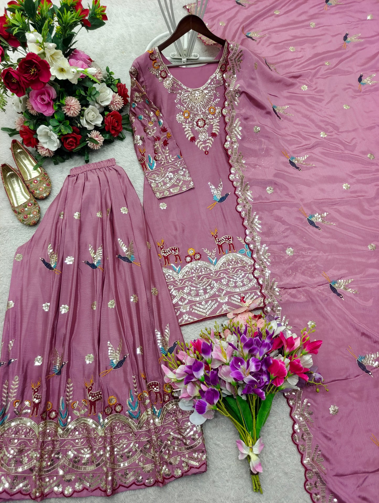elegant wine pink festive sharara suit