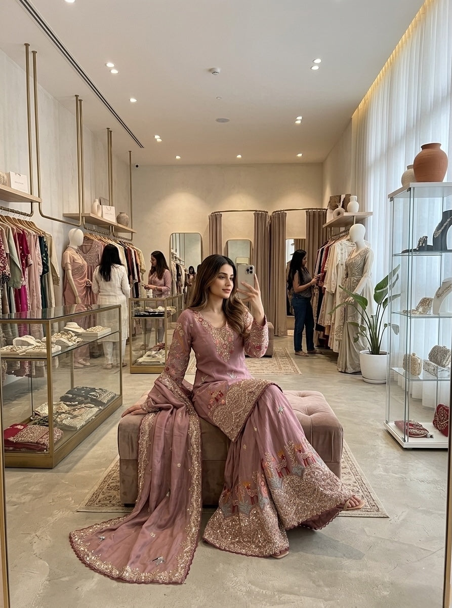 elegant wine pink festive sharara suit