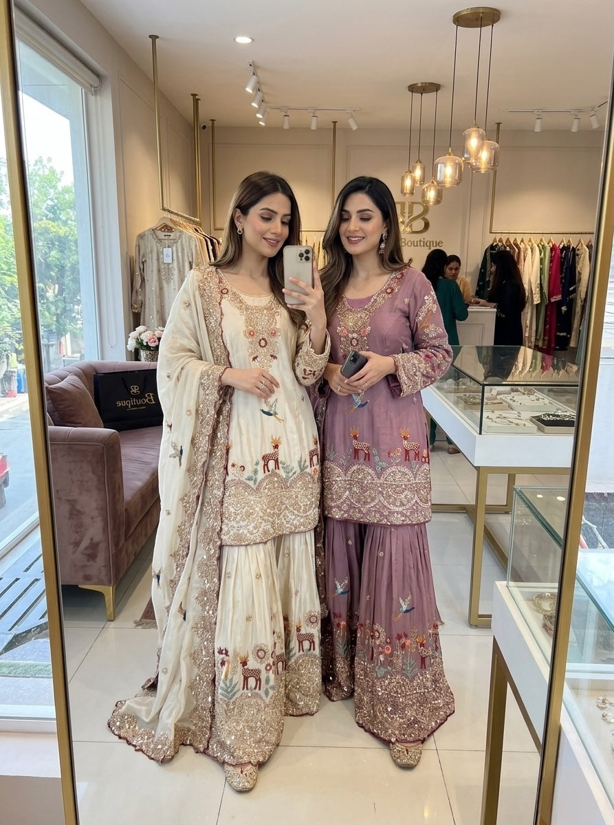 elegant wine pink festive sharara suit