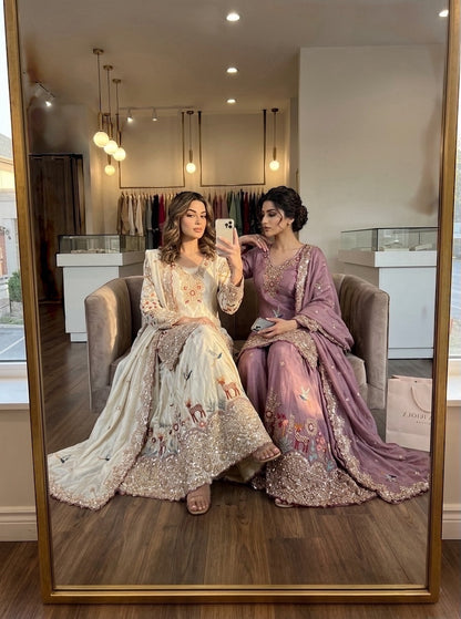 Elegant Ivory Embroidered Sharara Set with Dupatta