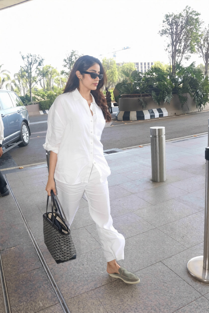 janhvi kapoor solid white co-ord set