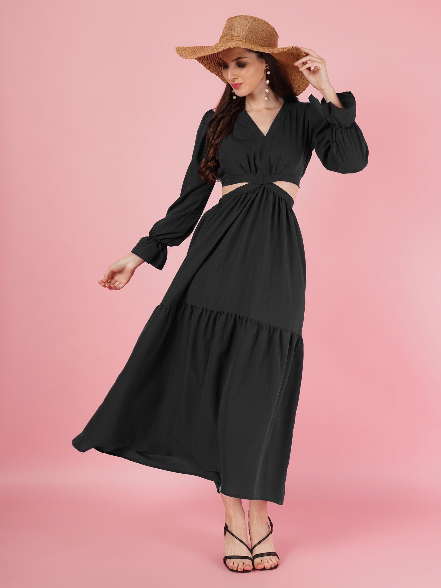 V Neck Fit & Flare Waist Cutout Dress – Asnowera