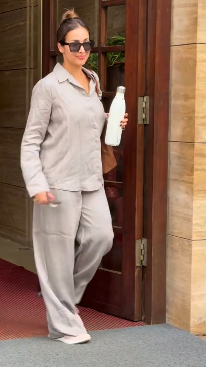 malaika arora solid grey co-ord set