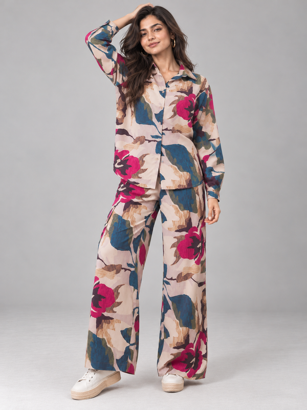 Beige Floral Print Co-ord Set
