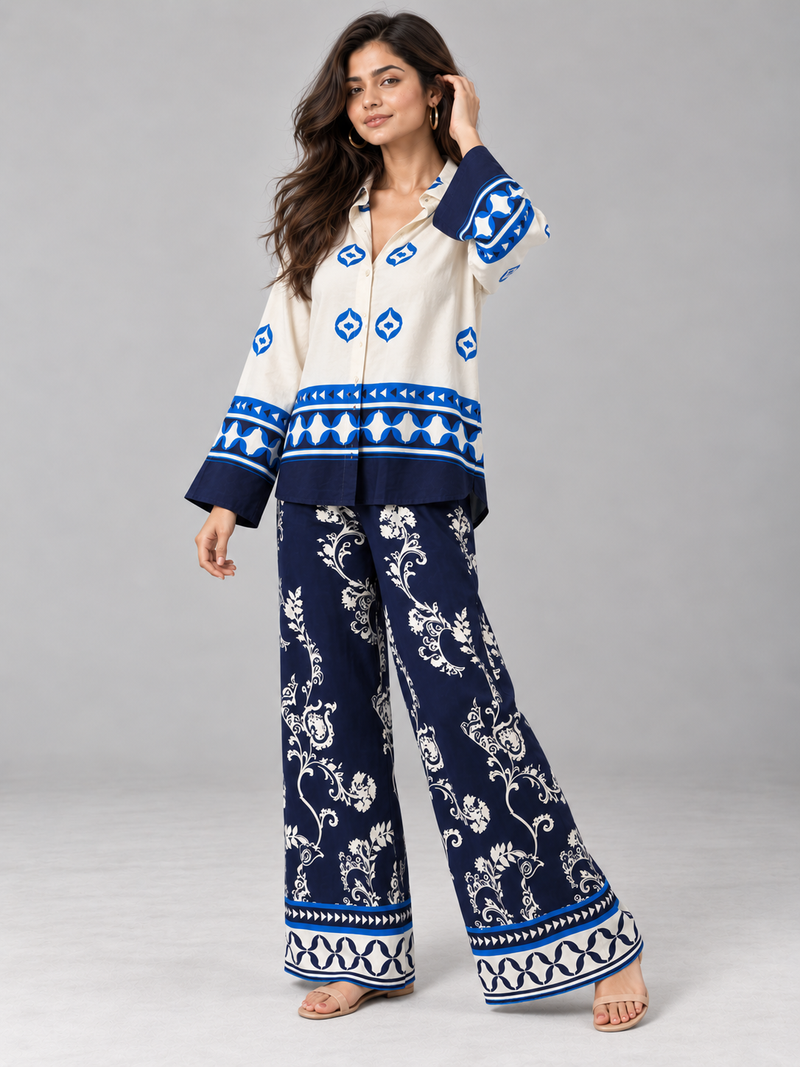 Azure Royale Printed Ensemble Co-ord Set
