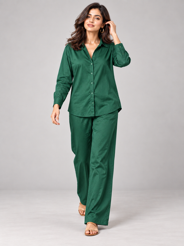 Solid Emerald Green Co-ord Set for Women